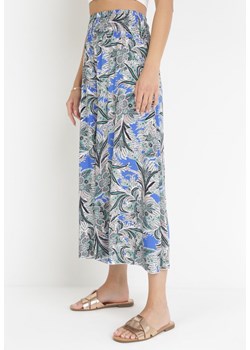 Niebieskie Szerokie Spodnie z Wiskozy w Kwiaty Polselli ze sklepu Born2be Odzież w kategorii Spodnie damskie - zdjęcie 161040048