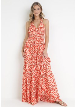 Pomarańczowa Rozkloszowana Sukienka Maxi z Wiązaniem na Szyi Persina ze sklepu Born2be Odzież w kategorii Sukienki - zdjęcie 161042196