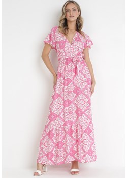 Fuksjowa Rozkloszowana Sukienka Maxi z Wiązanym Paskiem Aziza ze sklepu Born2be Odzież w kategorii Sukienki - zdjęcie 161042206
