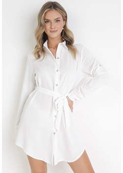 Biała Sukienka Koszulowa z Wiązanym Paskiem Dekitte ze sklepu Born2be Odzież w kategorii Sukienki - zdjęcie 161042296