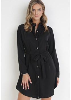 Czarna Sukienka Koszulowa z Wiązanym Paskiem Dekitte ze sklepu Born2be Odzież w kategorii Sukienki - zdjęcie 161042306
