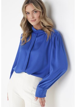 Niebieska Bluzka ze Stójką i Długim Rękawem Traselle ze sklepu Born2be Odzież w kategorii Bluzki damskie - zdjęcie 161042336