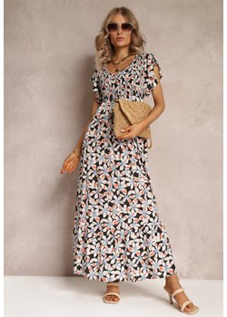 Czarna Rozkloszowana Sukienka z Wiskozy w Kwiaty Ghedjed ze sklepu Renee odzież w kategorii Sukienki - zdjęcie 161042549