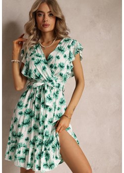 Zielona Rozkloszowana Sukienka z Falbanką w Kwiaty Iletes ze sklepu Renee odzież w kategorii Sukienki - zdjęcie 161042568