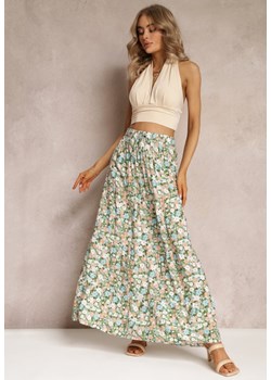 Zielona Bawełniana Spódnica Maxi z Troczkiem i Printem w Kwiaty Yibji ze sklepu Renee odzież w kategorii Spódnice - zdjęcie 161042628