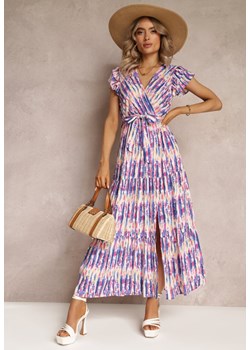 Fioletowa Rozkloszowana Sukienka Maxi z Wiskozy i Rozcięciem Caliste ze sklepu Renee odzież w kategorii Sukienki - zdjęcie 161042678