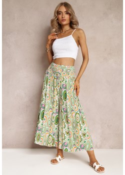Zielone Szerokie Spodnie o Długości 7/8 z Wiskozy Talinah ze sklepu Renee odzież w kategorii Spodnie damskie - zdjęcie 161042768