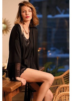Piżama damska satynowa Zora Nipplex czarna ze sklepu piubiu_pl w kategorii Piżamy damskie - zdjęcie 161047385