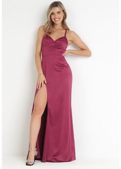 Fioletowa Satynowa Sukienka Maxi z Ukrytym Suwakiem na Cienkich Ramiączkach Jermela ze sklepu Born2be Odzież w kategorii Sukienki - zdjęcie 161055547