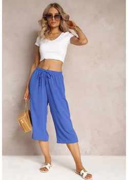 Niebieskie Spodnie z Szerokimi Nogawkami 3/4 i Gumką w Talii Jacquelle ze sklepu Renee odzież w kategorii Spodnie damskie - zdjęcie 161055767