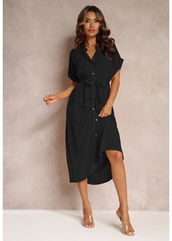 Czarna Wiskozowa Sukienka Midi w Koszulowym Stylu z Gumką w Talii Paislli ze sklepu Renee odzież w kategorii Sukienki - zdjęcie 161055897