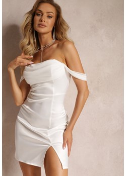 Biała Mini Sukienka Dopasowana z Rozcięciem na Nodze i Suwakiem Siendalice ze sklepu Renee odzież w kategorii Sukienki - zdjęcie 161055938