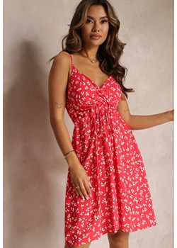 Czerwona Sukienka Mini z Bawełny Ściągana Troczkiem na Regulowanych Ramiączkach Taziana ze sklepu Renee odzież w kategorii Sukienki - zdjęcie 161059537