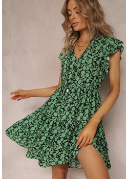 Ciemnozielona Rozkloszowana Sukienka z Wiskozy z Falbankami Tuls ze sklepu Renee odzież w kategorii Sukienki - zdjęcie 161060525
