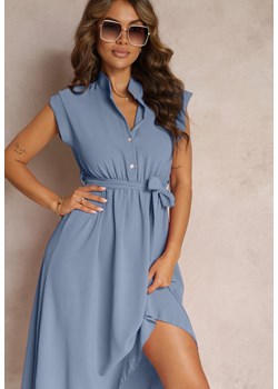 Niebieska Sukienka Midi z Guzikami i Materiałowym Paskiem Nylalik ze sklepu Renee odzież w kategorii Sukienki - zdjęcie 161060587