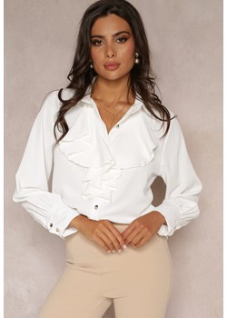 Biała Koszula z Żabotem z Wiskozy Ghio ze sklepu Renee odzież w kategorii Koszule damskie - zdjęcie 161060607