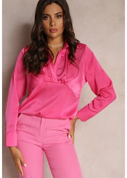 Różowa Satynowa Bluzka na Długi Rękaw z Wiskozy Salvato ze sklepu Renee odzież w kategorii Bluzki damskie - zdjęcie 161060617