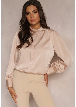 Beżowa Bluzka z Długim Rękawem i Stójką Elettine ze sklepu Renee odzież w kategorii Bluzki damskie - zdjęcie 161060627