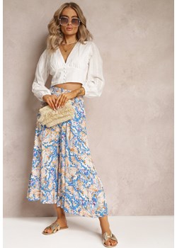 Niebieskie Szerokie Spodnie z Wiskozy o Długości 7/8 Zephia ze sklepu Renee odzież w kategorii Spodnie damskie - zdjęcie 161060677