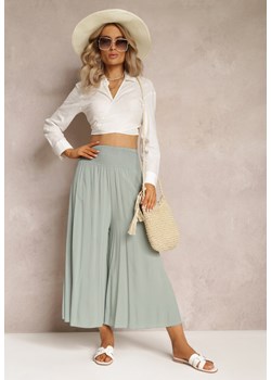 Jasnozielone Szerokie Spodnie High Waist o Długości 7/8 Rathi ze sklepu Renee odzież w kategorii Spodnie damskie - zdjęcie 161060717
