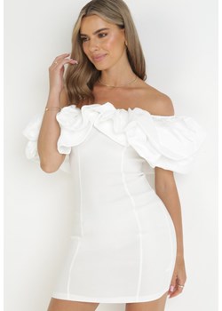 Biała Sukienka Mini o Fasonie Hiszpanki z Bufiastymi Falbanami Asissa ze sklepu Born2be Odzież w kategorii Sukienki - zdjęcie 161061098