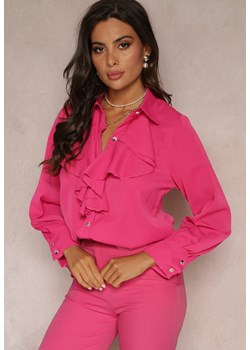 Różowa Koszula z Żabotem z Wiskozy Ghio ze sklepu Renee odzież w kategorii Koszule damskie - zdjęcie 161094926