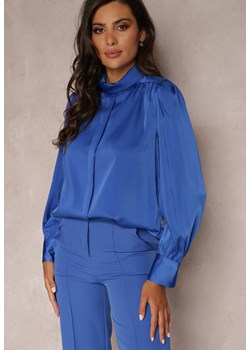 Niebieska Bluzka z Długim Rękawem i Stójką Elettine ze sklepu Renee odzież w kategorii Bluzki damskie - zdjęcie 161094936