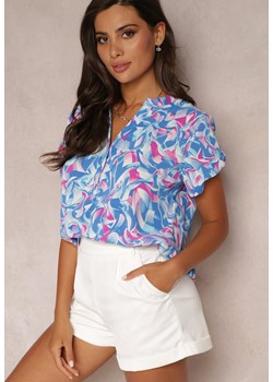 Niebieska Bluzka z Podpinanymi Rękawami i Geometrycznym Wzorem Desiderio ze sklepu Renee odzież w kategorii Bluzki damskie - zdjęcie 161096586