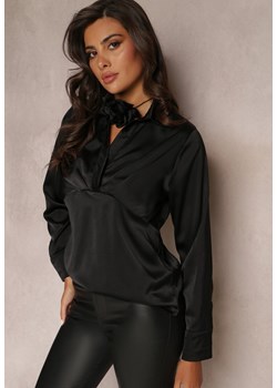 Czarna Satynowa Bluzka na Długi Rękaw z Wiskozy Salvato ze sklepu Renee odzież w kategorii Bluzki damskie - zdjęcie 161096626