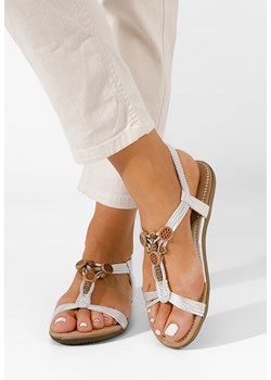 Srebrne sandały płaski Rheada ze sklepu Zapatos w kategorii Sandały damskie - zdjęcie 161187288
