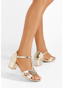 Złote sandały na słupku Ankita ze sklepu Zapatos w kategorii Sandały damskie - zdjęcie 161187297