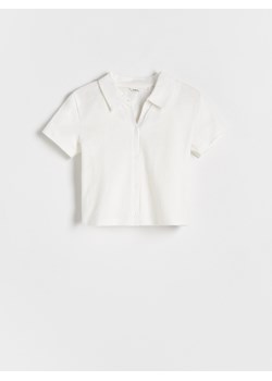 Reserved - Dwuwarstwowa koszulka z lnem - złamana biel ze sklepu Reserved w kategorii Bluzki dziewczęce - zdjęcie 161187727
