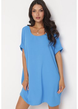 Niebieska Mini Sukienka z Krótkim Rękawem o Fasonie Nietoperza Kharson ze sklepu Born2be Odzież w kategorii Sukienki - zdjęcie 161190199