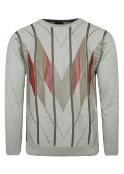Sweter Popielaty, Wzór Geometryczny, Okrągły Dekolt (U-neck), Męski - MAX SHELDON SWKNGS68707szary ze sklepu JegoSzafa.pl w kategorii Swetry męskie - zdjęcie 161192905