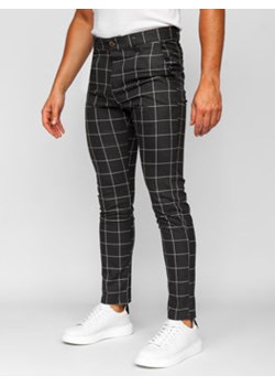 Antracytowe spodnie materiałowe chinosy w kratę męskie Denley 0050 ze sklepu Denley w kategorii Spodnie męskie - zdjęcie 161196317