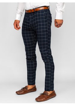 Granatowe spodnie materiałowe chinosy w kratę męskie Denley 0047 ze sklepu Denley w kategorii Spodnie męskie - zdjęcie 161196319