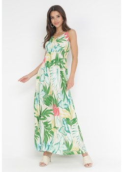 Beżowo-Zielona Rozkloszowana Sukienka Bawełniana na Ramiączkach Oside ze sklepu Born2be Odzież w kategorii Sukienki - zdjęcie 161196599