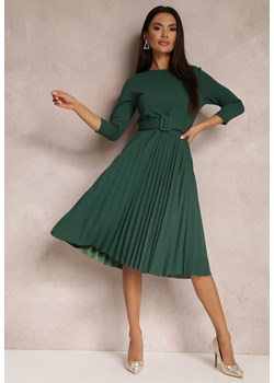 Ciemnozielona Sukienka Plisowana z Paskiem Valfe ze sklepu Renee odzież w kategorii Sukienki - zdjęcie 161200317