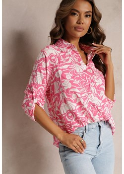 Różowa Kwiecista Koszula z Wiskozy Ciniss ze sklepu Renee odzież w kategorii Koszule damskie - zdjęcie 161200355