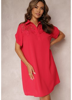 Czerwona Koszulowa Sukienka z Ozdobną Koronką i Krótkim Rękawem Cinzia ze sklepu Renee odzież w kategorii Sukienki - zdjęcie 161200395