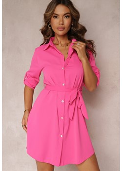 Różowa Koszulowa Sukienka Mini z Wiązanym Paskiem Andreola ze sklepu Renee odzież w kategorii Sukienki - zdjęcie 161200455