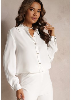 Biała Wiskozowa Koszula z Guzikami i Kołnierzykiem Cardillo ze sklepu Renee odzież w kategorii Koszule damskie - zdjęcie 161200465