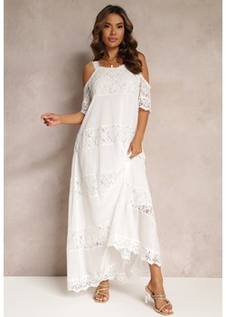 Biała Maxi Sukienka Na Ramiączkach z Wycięciami o Trapezowym Fasonie Mahkai ze sklepu Renee odzież w kategorii Sukienki - zdjęcie 161200559