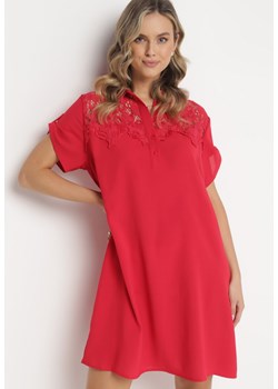 Czerwona Koszulowa Sukienka z Koronką Jetana ze sklepu Born2be Odzież w kategorii Sukienki - zdjęcie 161200696