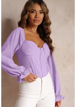 Fioletowa Bluzka Z Długim Rękawem Zapinana na Suwak Adasa ze sklepu Renee odzież w kategorii Bluzki damskie - zdjęcie 161205546