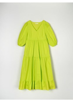 Sinsay - Sukienka midi z marszczeniami - zielony ze sklepu Sinsay w kategorii Sukienki - zdjęcie 161213465