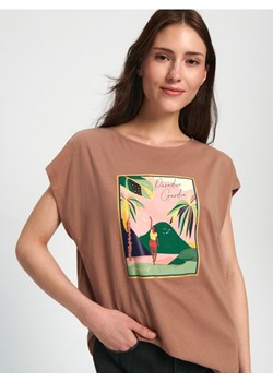 Sinsay - Koszulka z nadrukiem - beżowy ze sklepu Sinsay w kategorii Bluzki damskie - zdjęcie 161213716