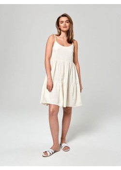 Sinsay - Sukienka mini z lnem - kremowy ze sklepu Sinsay w kategorii Sukienki - zdjęcie 161215019