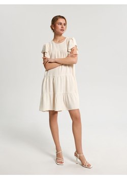 Sinsay - Sukienka mini z lnem - kremowy ze sklepu Sinsay w kategorii Sukienki - zdjęcie 161215135