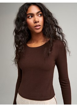 Sinsay - Koszulka w prążki - brązowy ze sklepu Sinsay w kategorii Bluzki damskie - zdjęcie 161216339